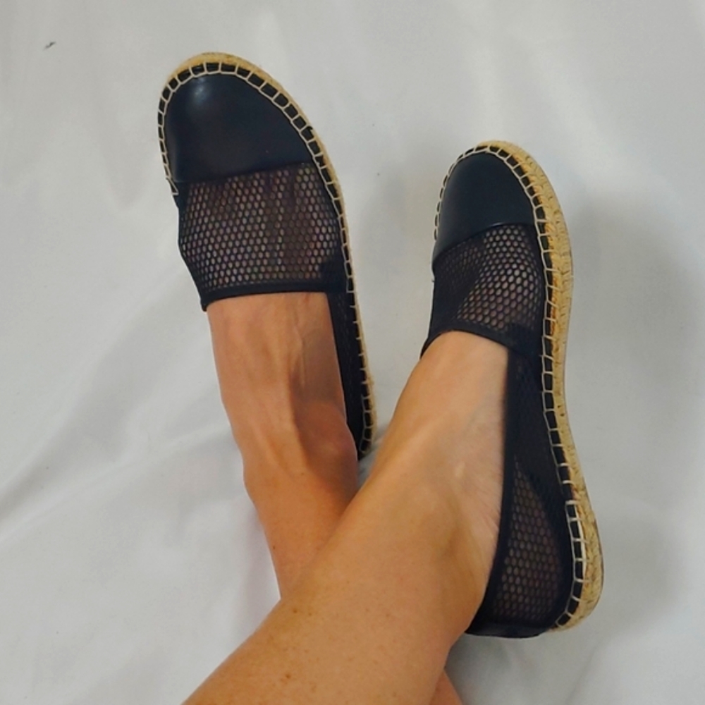Circus Sam Edelman black mesh slip on espadrilles